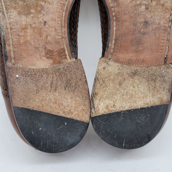 Peter Huber Mens Brown Leather Woven Cap Toe Derbys Size US 10 M Made In Spain - Picture 13 of 16